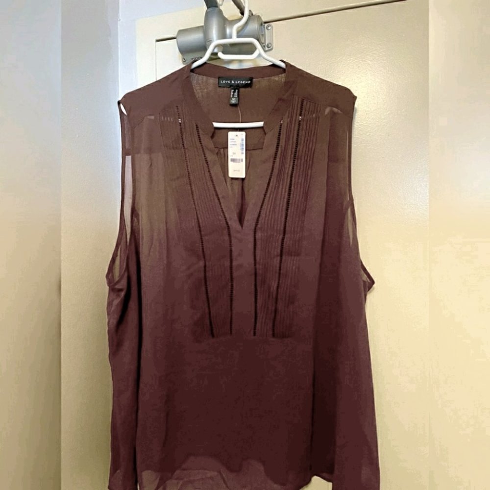 Penningtons Addition-elle Chiffon Sheer Sleeveless Top Blouse 5x 28 30